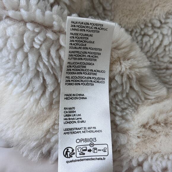 Anthropologie Jacket Womens 2X Faux Fur Hoodie Zip Up Checkered Boho Crop Fleece - Picture 8 of 11